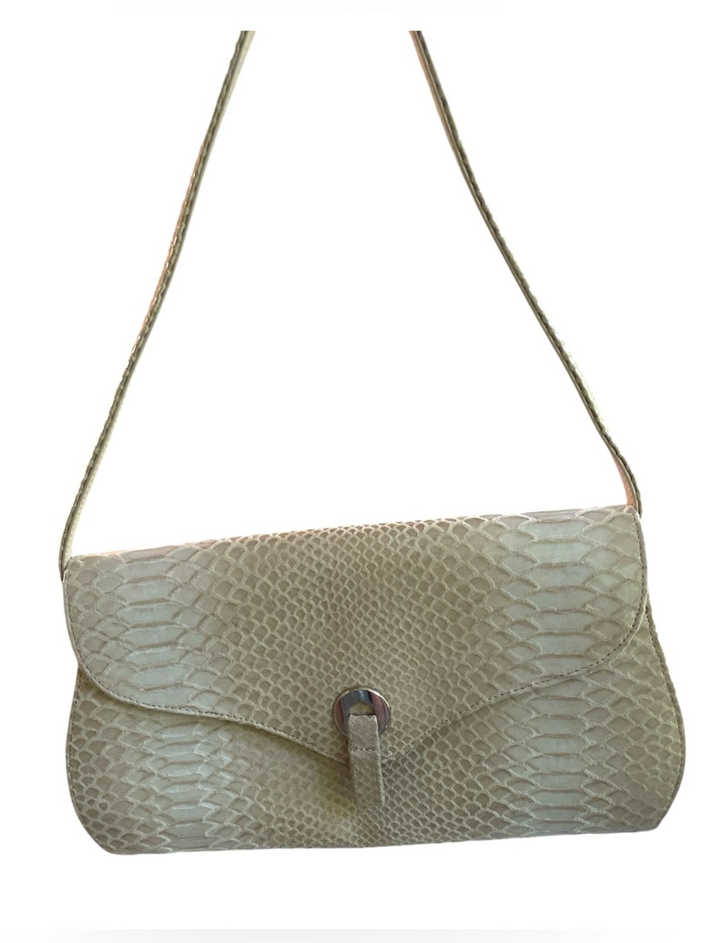 Stuart Weitzman Python Embossed Leather Envelope Shoulder Bag Taupe
